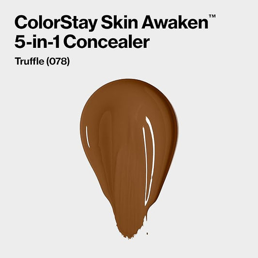 Revlon ColorStay Skin Awaken 5-in-1 Concealer, Lightweight, Creamy Longlasting Face Makeup with Caffeine & Vitamin C, For Imperfections, Dark Circles & Redness, 078 Truffle, 0.27 Fl Oz