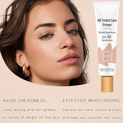 BB Cream Tinted Moisturizer SPF 30, BB Tinted Primer Full Coverage, Even Skin Color Hydrating and Smoothing