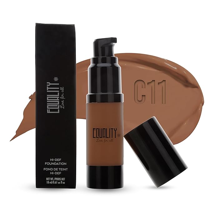 EQUALITY HI-DEF Foundation, Water resistant, Medium to Full coverage, Dewy finish non-matt, 12 hour wear Shine control, Cruelty Free, Paraben Free, 18ml/0.61 US Fl Oz - C11