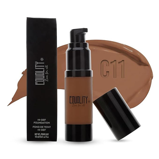 EQUALITY HI-DEF Foundation, Water resistant, Medium to Full coverage, Dewy finish non-matt, 12 hour wear Shine control, Cruelty Free, Paraben Free, 18ml/0.61 US Fl Oz - C11