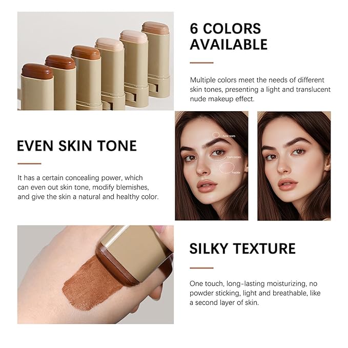 Foundation Stick Beauty Balm Serum, Boosted Skin Tint Contour Stick Moisturizing, Contourable Medium to Full Coverage for Women, Multi-Function (03)