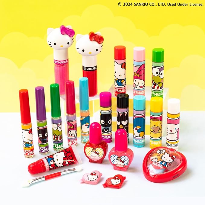 Lip Smacker Sanrio Hello Kitty Makeup Set, Kids Color Collection, 3 Moisturizing, Smoothing Soft Shine, Hydrating & Protecting Products, Fun Flavors, Cruelty-Free & Vegan