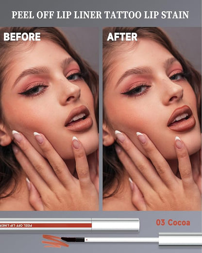 3Pcs Peel Off Lip Liner Stain Set Long Lasting,Tattoo Lip Stain Lips Gloss Peel Off Lipstick, Waterproof, Transfer-Proof, High Pigmented Matte Finish Peel Off Lips Stain Makeup for Women
