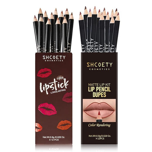 24 pieces lip liner set, matte non-stick cup matte lipstick lip liner set women's lip liner,Valentine's Day gift (Set B, SH012X+8007X)