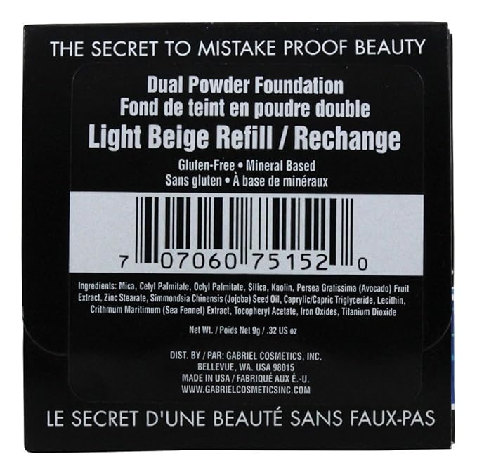 Paraben Free, Vegan, Gluten-free, Cruelty-free, Non GMO, Pressed mineral powder, (REFILL Light Beige)