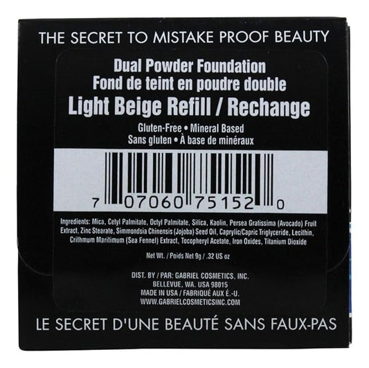 Paraben Free, Vegan, Gluten-free, Cruelty-free, Non GMO, Pressed mineral powder, (REFILL Light Beige)