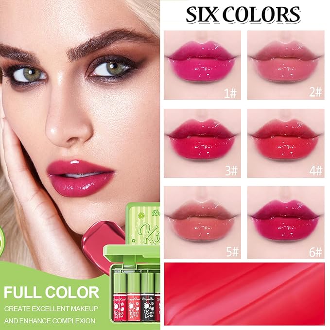6 Colors Lip Tint Stain Set, Lip Stain Long Lasting Waterproof, Non-sticky & Lightweight Lip Tint, Multi-Use Liquid Blush & Lip Stain, Korean Lip Gloss with Moisturizing Lip Color Tint