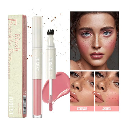 Double-Headed Freckle Blush Pen – 2-in-1 Faux Freckle Stamp & Soft Liquid Blush Duo, Waterproof Long-Lasting Freckles Tattoo Marker for Sunkissed Natural Look, Lightweight & Easy to Blend (02#)