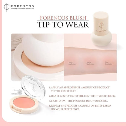 Forencos Matte Blush Set (Puff Included), Long Lasting Korean Blush Power, Zero Sebum Shine, Flawless Finish, Easy Blending, Lightweight & No Cakey Residue (FLOUR CORAL)