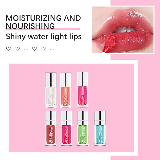 Hydrating Lip Glow Oil, Moisturizing Lip Gloss, Plumping Lip Oil, Non-Sticky Long Lasting Lip Oil Gloss, Transparent Lip Oil Tinted, Reduce lip lines (Transparent(#000))