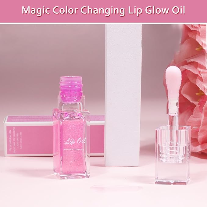 Magical Pink Color-Changing Oil Gloss - Moisturizes & Plumps, Warm Glitter Finish - Clear Tint Lip Care