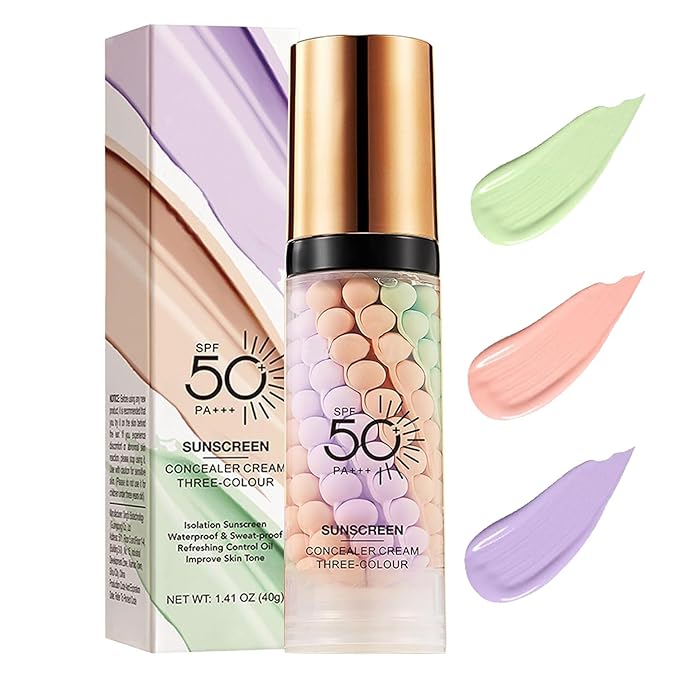3 In 1 Primer for Face Before Makeup, SPF 50 Sunscreen Isolation Cream, One Step Color Corrector Primer, Hydrating Skin Corrector, Oil-Control & Matte Finish, Pore & Line Blurring for Radiant Tone