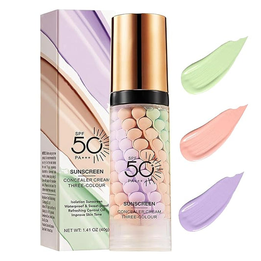 3 In 1 Primer for Face Before Makeup, SPF 50 Sunscreen Isolation Cream, One Step Color Corrector Primer, Hydrating Skin Corrector, Oil-Control & Matte Finish, Pore & Line Blurring for Radiant Tone