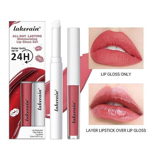 Long Lasting Moisturizing Lip Gloss Set,High Pigmented Lip Stain Hydrating Liquid Lipstick Lip Balm,Waterproof Smooth Shiny Matte Glossy Finish Lip Makeup Kits(#11-Dusty Rose, Pack of 2)