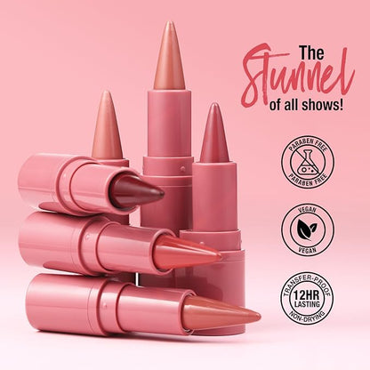 BONNIE CHOICE 6 Colors 2 in 1 Gradient Lip Liner and Lipstick Lip Combo Set, Matte Nude Red Lip Liner Creamy Lip Pencil Crayon, High Pigmented Long lasting Lipstick Makeup Gifts for Women