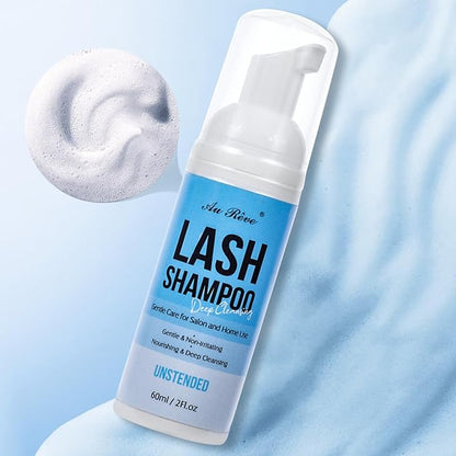 Lash Shampoo for Lash Extensions 60 Ml/2fl.oz Eyelash Extension Cleanser Oil Free Lash Cleanser for Eyelash Care, Gentle Foaming Eyelash Shampoo with Brush for Salon Home Care (Unscented 60ml)