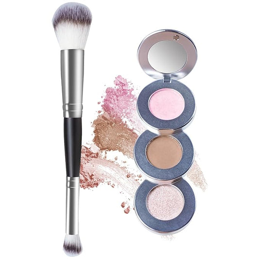Blush Contour and Highlighter Palette, 3 in 1 Face Contouring, Pink Blusher for Cheeks and Natural Glitter Highlighter Powder Makeup Palet with Brush and small Mirror, Compact Stackable