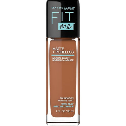 Maybelline Fit Me Matte + Poreless Liquid Foundation Makeup Bundle with Coconut and Mocha Shades, 1 Count Each