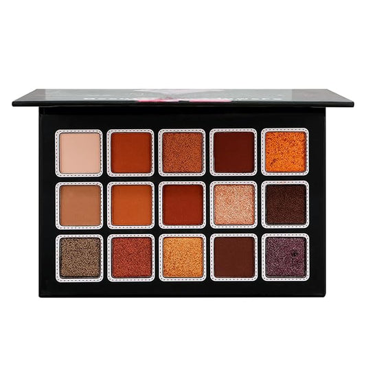 15 Colors Eyeshadow Palette Matte Shimmer Glitter, Highly Pigmented Eye Makeup, Warm Neutral Brown Red Shades, Blendable & Waterproof Eye Shadow Kit for Daily Wear, Smokey, Glam & Party Looks