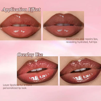 2 Colors Nourishing Lip Gloss Brown Lip Liner Combo, Hydration Plumping Lip Glow Oil Set for Women, Moisturizing Lightweight Long Lasting High Shine Lip Tint, Mini Liquid Lipstick Makeup Kit