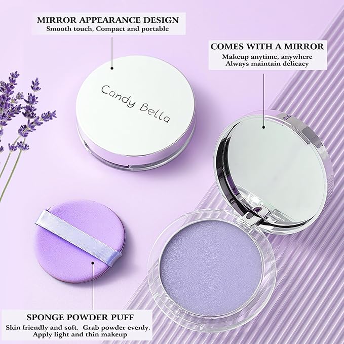 Gel-like Formula Oil-Control Primer & Setting Powder, Polvos Compactos Matte Powder for Silky Blurring Oil Control, Lavender Blurring Powder