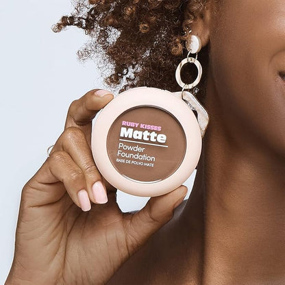 Ruby Kisses Matte Powder Foundation, Honey Brown, 8 Shades, Sponge & Mirror Included, Full Coverage, Versatile Pressed Powder Finisher