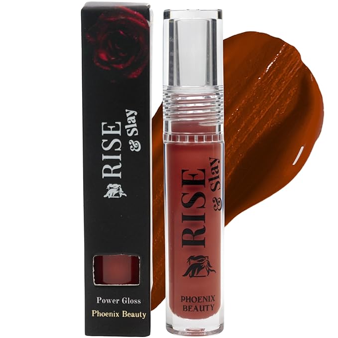 Rise & Slay Power Gloss – High-Pigment Hydrating Gloss Lipstick with Hyaluronic Acid, Jojoba & Castor Oil, Vit-E, Non-Sticky Vibrant Shine, Coffee Brown Summer Lips (Cognac, 4.5 ml)