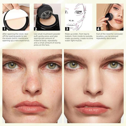 Mushroom Head Air Cushion CC Cream - Long-Lasting & Brightening BB Cream Foundation for Mature Skin, Waterproof & Moisturizing Full Coverage Self Adjusting Concealer for Even Skin Tone (Buff Beige)