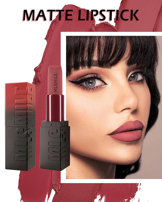 Matte Lipstick Rose Cherry, Nude Matte Red Lipstick Long-Lasting Lip Makeup Waterproof Smudge Proof for Women,Silky Velvet Moisturizing Lip Stick High Impact Lip Color Lip Gloss Balm Gift for Girls-04