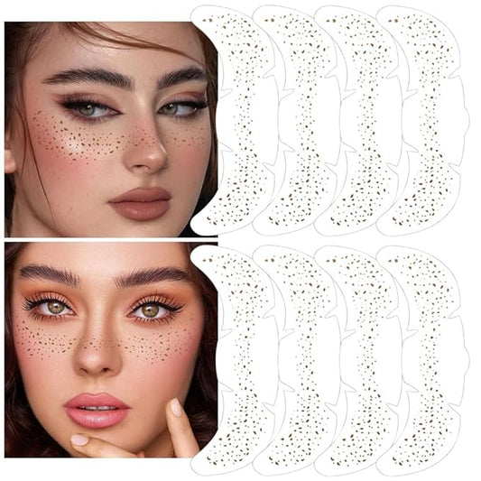 8Ps Face Glitter Speckles Patches, Brown Glitter Freckles Face Tattoo, Glow Up Makeup Patches, Cute Glitter Makeup Accessories for Women, Cosmetic Glitter for Face Gift