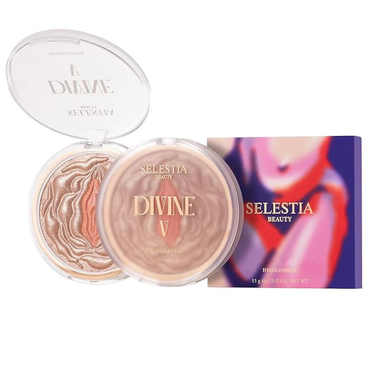 Powder Highlighter Makeup – Divine V – Radiant Glow for All Skin Tones, Easy-to-Apply, 0.53 oz