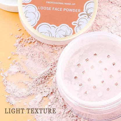 Mineral Setting Powder with brush,Shimmering Powder for Face,Lightweight Long Lasting Oil Control Face Makeup Set,Matte Concealer Setting Makeup Kit for All Skin Types(A)