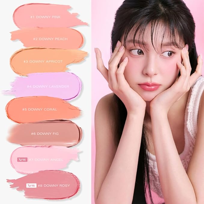 BBIA Ready To Wear Downy Cheek Cream Blush 2P Set (08 DOWNY ROSY + 01 DOWNY PINK) / Blendable and Lightweight Cheek Makeup, Highly Pigmented with Long Wearing Formula