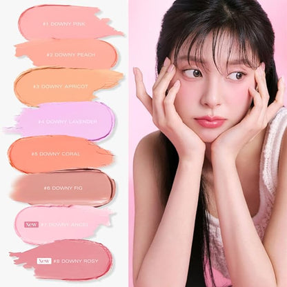 BBIA Ready To Wear Downy Cheek Cream Blush 2P Set (08 DOWNY ROSY + 01 DOWNY PINK) / Blendable and Lightweight Cheek Makeup, Highly Pigmented with Long Wearing Formula