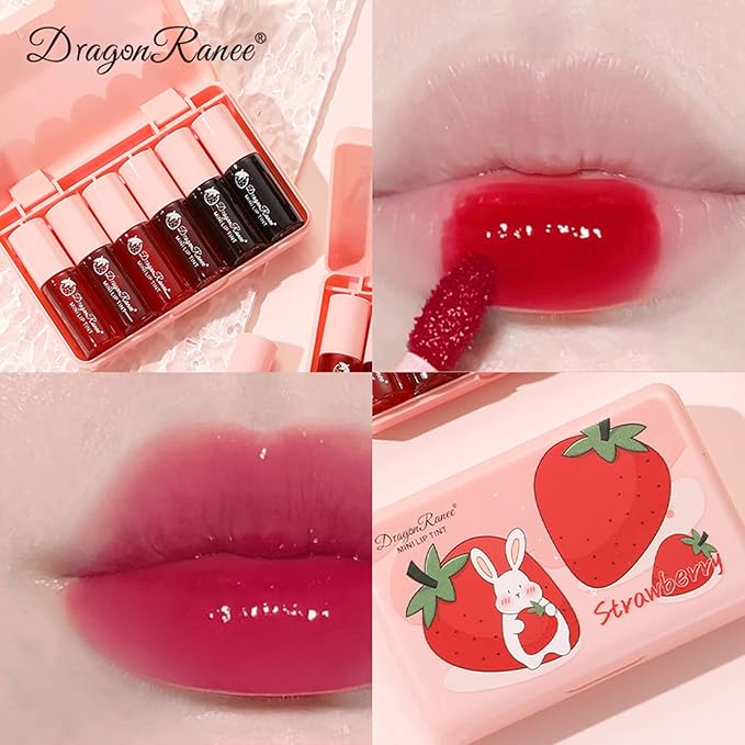 6 Colors Lip Tint Stain Set, Korean Lip Stain Mini Liquid Lipstick, Lip and Cheek Tint, Long lasting Non-Stick Cup Waterproof Makeup