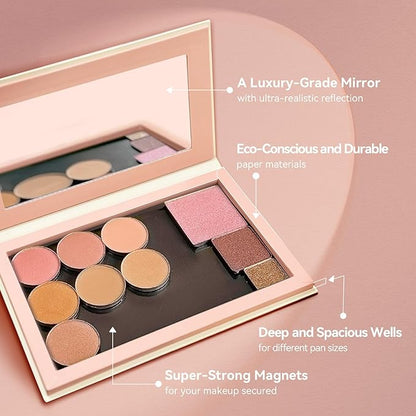 Magnetic Makeup Palette DIY Empty Eyeshadow Lipstick Palette with Mirror 3D Finish Surface Paper Makeup Organizer (Your Art)