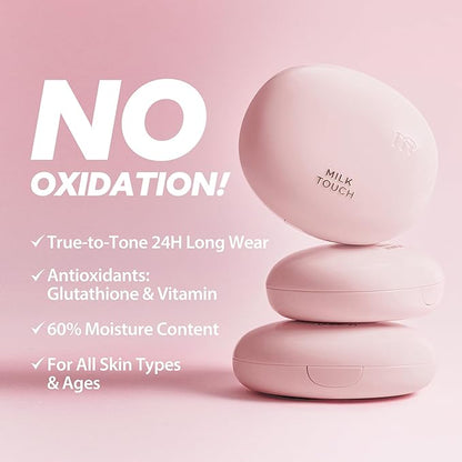 milktouch Cushion Foundation, 24H Flawless Skin, Radiant Shine, No Oxidation, Long-Lasting, Non-Creasing, 60% Hydrating Skincare Infused Korean Foundation, Valentines Gifts (21N Natural Beige)