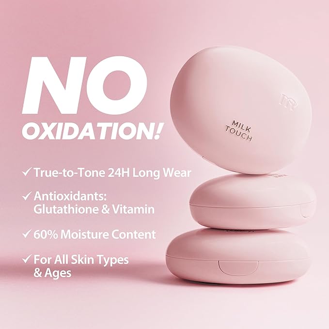 milktouch Cushion Foundation, 24H Flawless Skin, Radiant Shine, No Oxidation, Long-Lasting, Non-Creasing, 60% Hydrating Skincare Infused Korean Foundation, Valentines Gifts (23N Medium Beige)