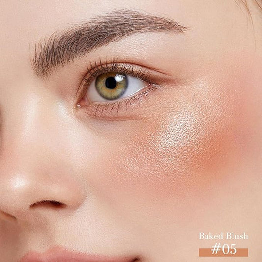 KYDA Baked Blush, Radiance Bronzer Glow Makeup, High Glossy Face Blusher, Shimmer Pressed Powder Blush, Buildable Lightweight Formula, Multiuse Baked Powder for Face Eye Cheeks, #05