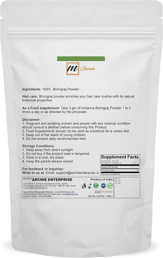 100% Natural Bhringraj Powder Pure Eclipta Alba for Hair Health & Skin 0.22 LBS 100 Grams
