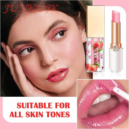 2PCS Lip Oil and Color Changing Lipstick Set,Magic Jelly PH Lipstick,Moisturizing Color Change Lipstick,Lip Stain Long Lasting Waterproof Tinted Lip Balm Set,Hydrating Lip Glow Oil for Women
