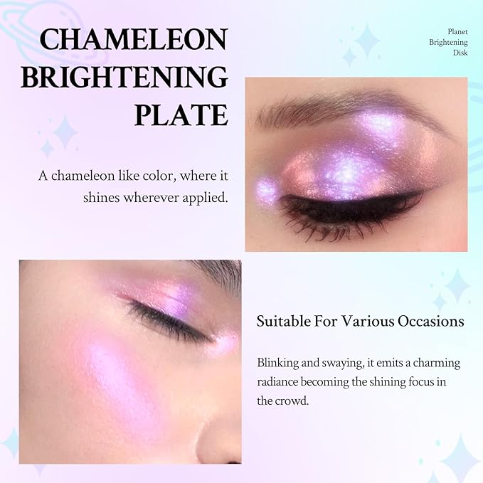 Chameleon Face Highlighter Palette, Multichrome Glitter Shimmer Highlighter Makeup, Holographic Sparkle Color Shifting Inner Corner Eye Highlighter Illuminator, Silky Creamy Mineral Eyeshadow1