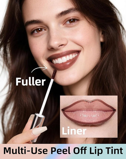 KIMUSE Lip Stain Peel Off, Lip Stain & Liner All In One, Peel Off Lipstains With Tweezer, Waterproof, Long Lasting, Natural Matte Finish