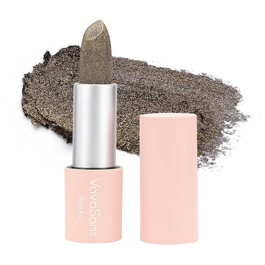 Vegan Glitter Lipstick Space Grey Shimmer Metallic Sparkling Greige Shade Long Lasting Waterproof Non-Sticky Formula Diamond Shiny Highly Pigmented Lip Stick for Women