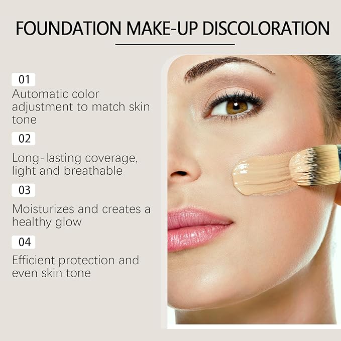 TLM Foundation Color Changing, Flawless Full Coverage Natural Color Warm Complexion Moisturizing Foundation.