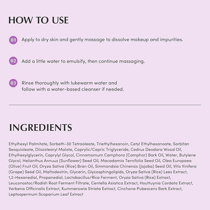 Purple Rice Pore Smoothing Cleansing Oil – Deep Cleansing for Pores & Blackheads | Korean Oil Cleanser for Face & Makeup Remover | Hydrating & Soothing Formula, 6.76 fl.oz