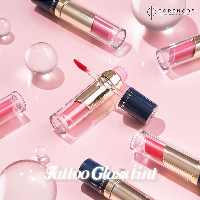 FORENCOS Tattoo Glass Lip Gloss Tint, Korean Glossy Tint/Stain, High Pigmentation, Glasting Shine, Long Lasting, Moisturizing, Lightweight, Non-Sticky Formula (01 Cerise)