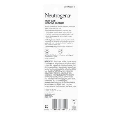 Neutrogena Hydro Boost Hydrating Concealer Stick for Dry Skin, Oil-Free, Lightweight, Non-Greasy and Non-Comedogenic Cover-Up Makeup with Hyaluronic Acid, 30 Light/Medium, 0.12 Oz