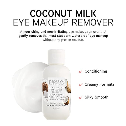 Physicians Formula Eye Makeup Remover Coconut Milk Waterproof Eye Makeup Remover, Dermatologist Tested, Oil-Free, for Sensitive Skin, 2 Fl Oz (Pack of 1)