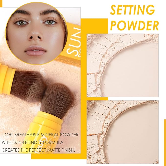 Mineral Hair Sunscreen Setting Powder, SPF 35, Matte Oil Control Mineral Brush on Sunscreen Powder for Face & Scalp, Natural Setting Face Powder,Lasting Lightweight Breathable (#01 Translucent, 8g)
